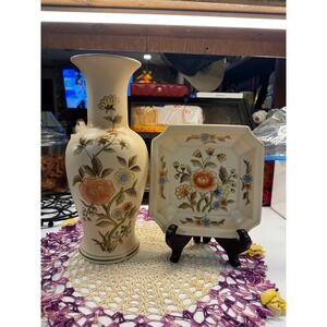Andrea by Sadek Vintage Floral Vase and Trinket Dish Set Made in Japan 5778